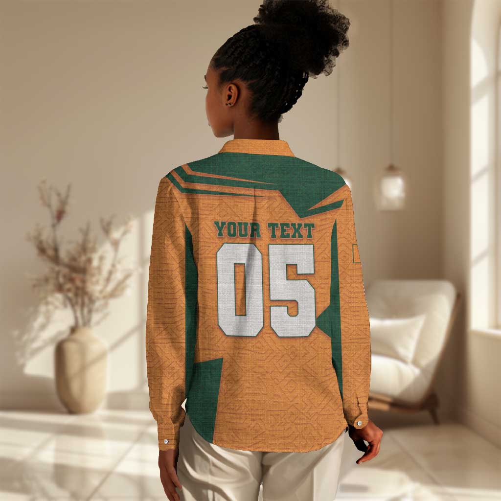 Custom Ivory Coast Football Women Casual Shirt Elephant Geometric African Art Style