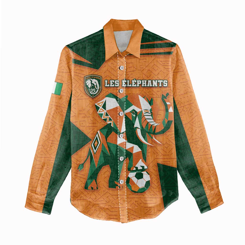 Custom Ivory Coast Football Women Casual Shirt Elephant Geometric African Art Style