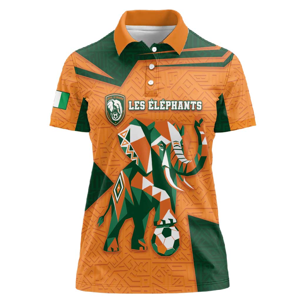 Custom Ivory Coast Football Women Polo Shirt Elephant Geometric African Art Style