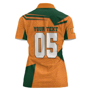 Custom Ivory Coast Football Women Polo Shirt Elephant Geometric African Art Style