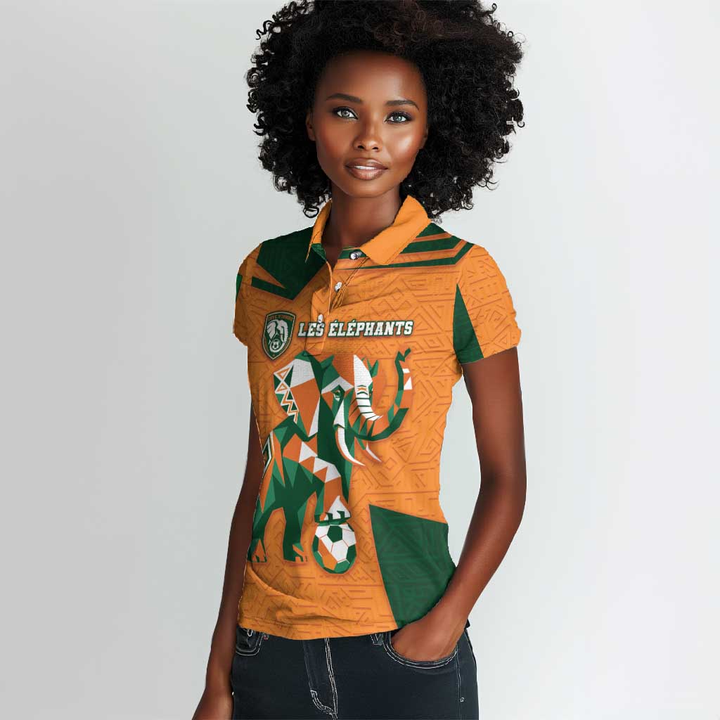 Custom Ivory Coast Football Women Polo Shirt Elephant Geometric African Art Style
