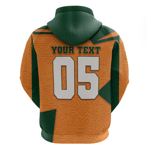 Custom Ivory Coast Football Zip Hoodie Elephant Geometric African Art Style