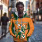 Custom Ivory Coast Football Zip Hoodie Elephant Geometric African Art Style