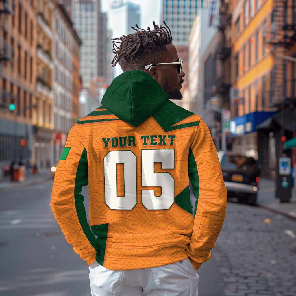 Custom Ivory Coast Football Zip Hoodie Elephant Geometric African Art Style