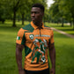 Custom Ivory Coast Football Zipper Polo Shirt Elephant Geometric African Art Style