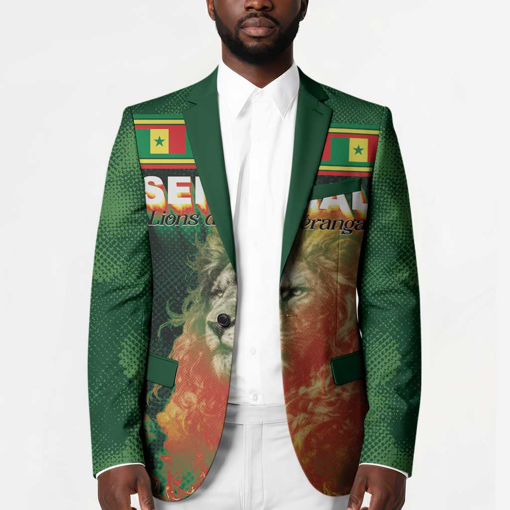 Custom Senegal Football Blazer Fiery Lion Halftone Mix Gradient Map Style