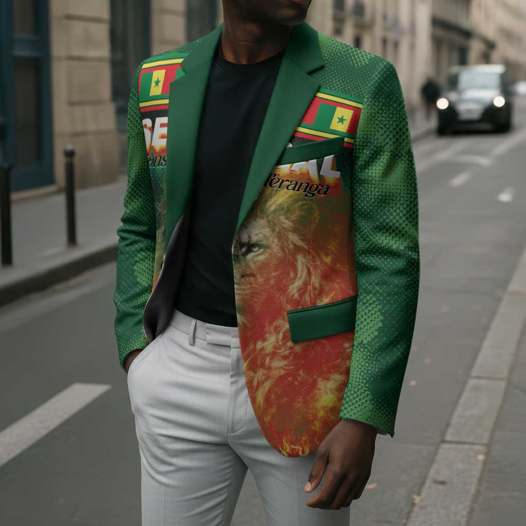 Custom Senegal Football Blazer Fiery Lion Halftone Mix Gradient Map Style