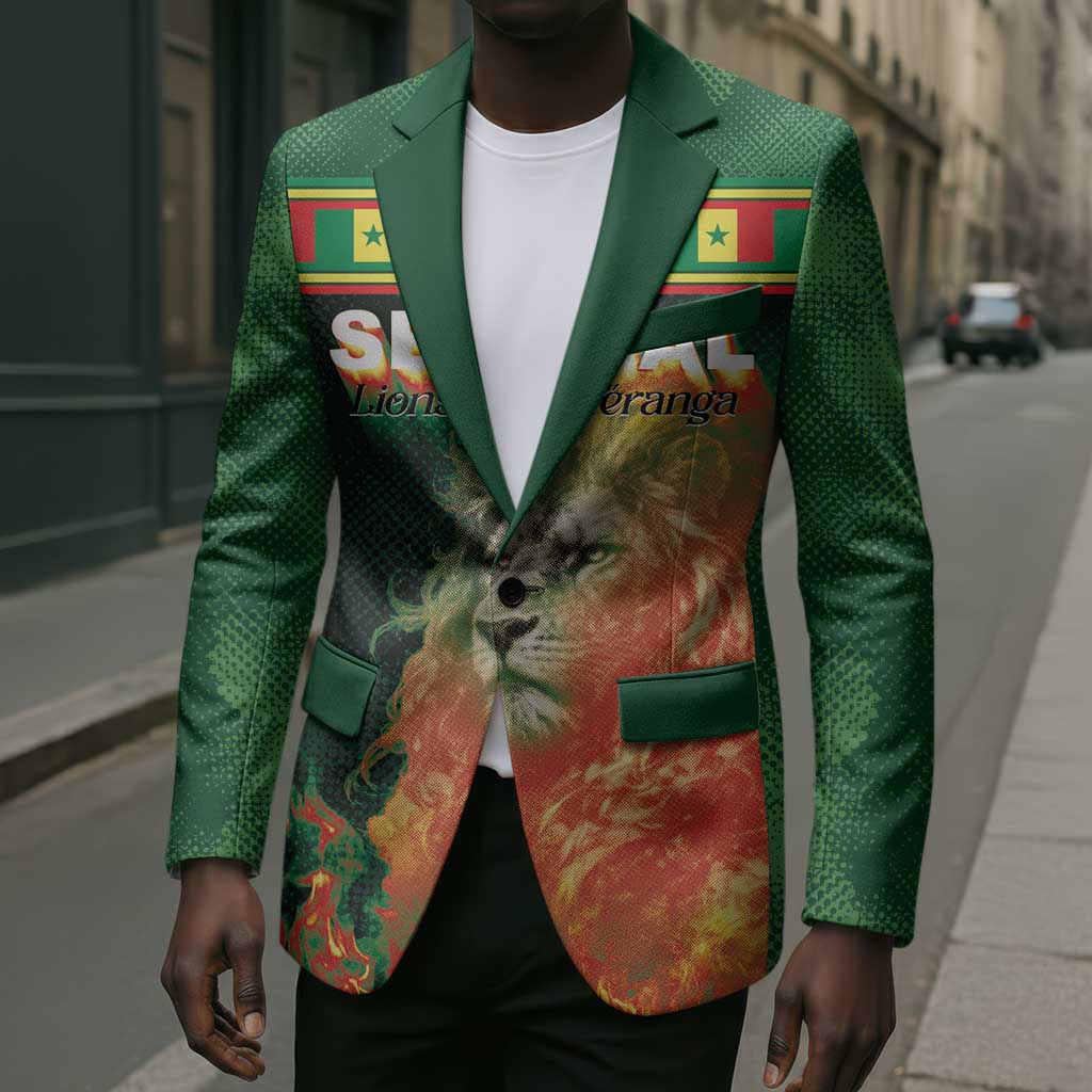Custom Senegal Football Blazer Fiery Lion Halftone Mix Gradient Map Style