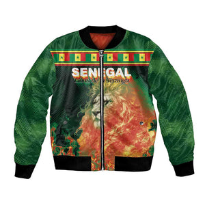 Custom Senegal Football Bomber Jacket Fiery Lion Halftone Mix Gradient Map Style