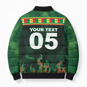Custom Senegal Football Bomber Puffer Jacket Fiery Lion Halftone Mix Gradient Map Style