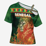 Custom Senegal Football Cross Shoulder Shirt Fiery Lion Halftone Mix Gradient Map Style