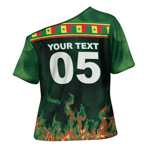 Custom Senegal Football Cross Shoulder Shirt Fiery Lion Halftone Mix Gradient Map Style