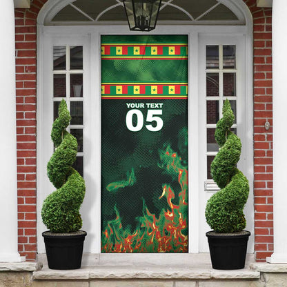 Custom Senegal Football Door Cover Fiery Lion Halftone Mix Gradient Map Style