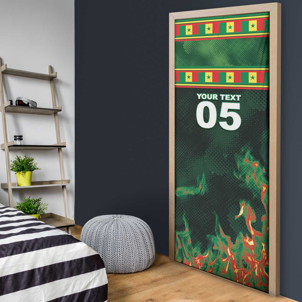 Custom Senegal Football Door Cover Fiery Lion Halftone Mix Gradient Map Style