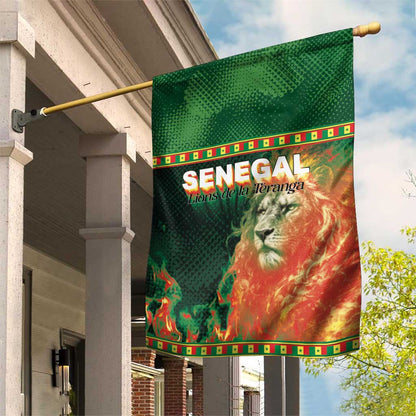 Senegal Football Garden Flag Fiery Lion Halftone Mix Gradient Map Style