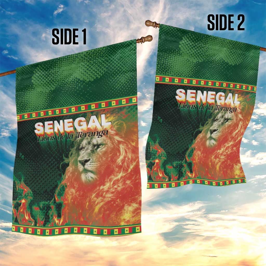 Senegal Football Garden Flag Fiery Lion Halftone Mix Gradient Map Style