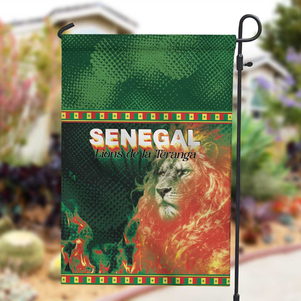 Senegal Football Garden Flag Fiery Lion Halftone Mix Gradient Map Style