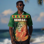 Custom Senegal Football Hawaiian Shirt Fiery Lion Halftone Mix Gradient Map Style