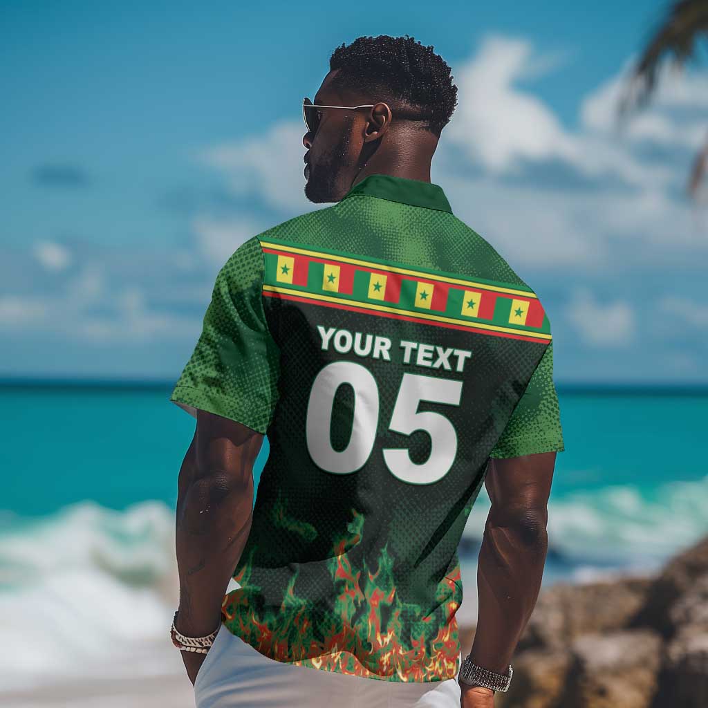 Custom Senegal Football Hawaiian Shirt Fiery Lion Halftone Mix Gradient Map Style