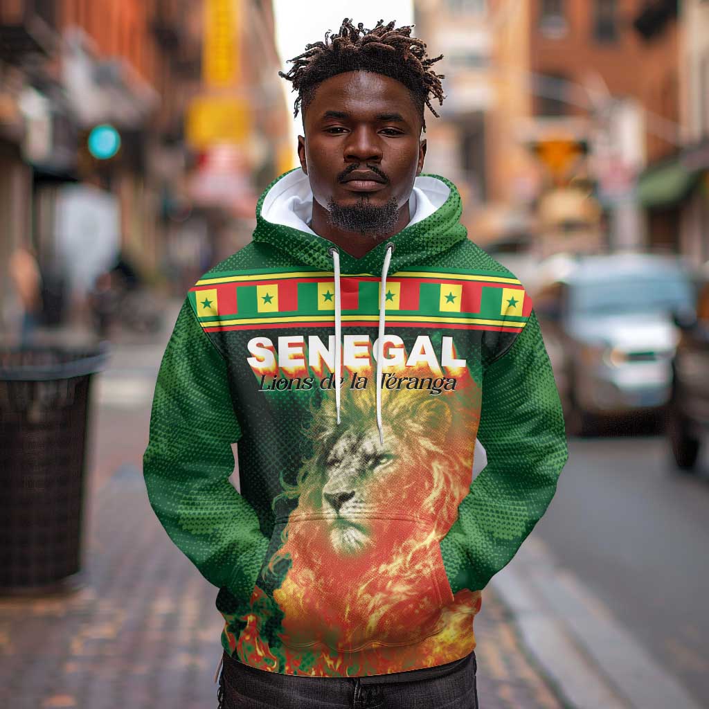 Custom Senegal Football Hoodie Fiery Lion Halftone Mix Gradient Map Style