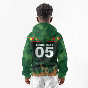 Custom Senegal Football Kid Hoodie Fiery Lion Halftone Mix Gradient Map Style