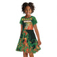 Custom Senegal Football Kid Short Sleeve Dress Fiery Lion Halftone Mix Gradient Map Style