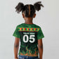 Custom Senegal Football Kid T shirt Fiery Lion Halftone Mix Gradient Map Style