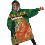 Custom Senegal Football Kid Wearable Blanket Hoodie Fiery Lion Halftone Mix Gradient Map Style