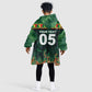 Custom Senegal Football Kid Wearable Blanket Hoodie Fiery Lion Halftone Mix Gradient Map Style