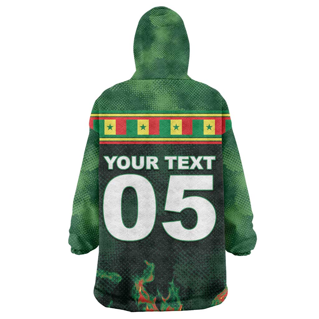 Custom Senegal Football Kid Wearable Blanket Hoodie Fiery Lion Halftone Mix Gradient Map Style