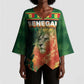 Custom Senegal Football Kimono Sleeve Blouse Fiery Lion Halftone Mix Gradient Map Style