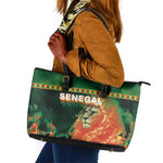 Senegal Football Leather Tote Bag Fiery Lion Halftone Mix Gradient Map Style