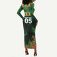 Custom Senegal Football Long Sleeve Bodycon Dress Fiery Lion Halftone Mix Gradient Map Style