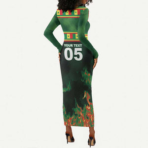 Custom Senegal Football Long Sleeve Bodycon Dress Fiery Lion Halftone Mix Gradient Map Style