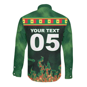Custom Senegal Football Long Sleeve Button Shirt Fiery Lion Halftone Mix Gradient Map Style