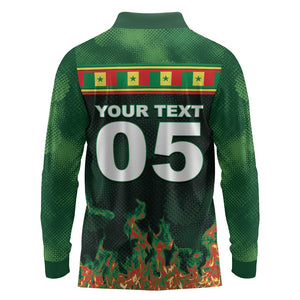 Custom Senegal Football Long Sleeve Polo Shirt Fiery Lion Halftone Mix Gradient Map Style
