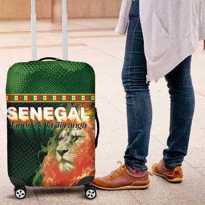 Senegal Football Luggage Cover Fiery Lion Halftone Mix Gradient Map Style
