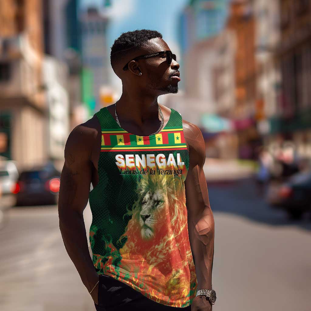 Custom Senegal Football Men Tank Top Fiery Lion Halftone Mix Gradient Map Style