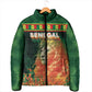 Custom Senegal Football Padded Jacket Fiery Lion Halftone Mix Gradient Map Style