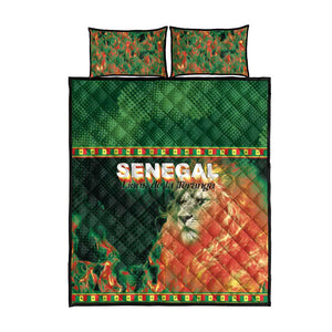 Senegal Football Quilt Bed Set Fiery Lion Halftone Mix Gradient Map Style