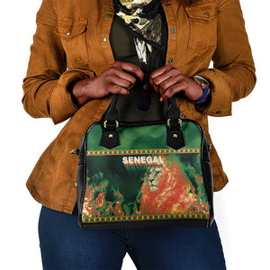 Senegal Football Shoulder Handbag Fiery Lion Halftone Mix Gradient Map Style