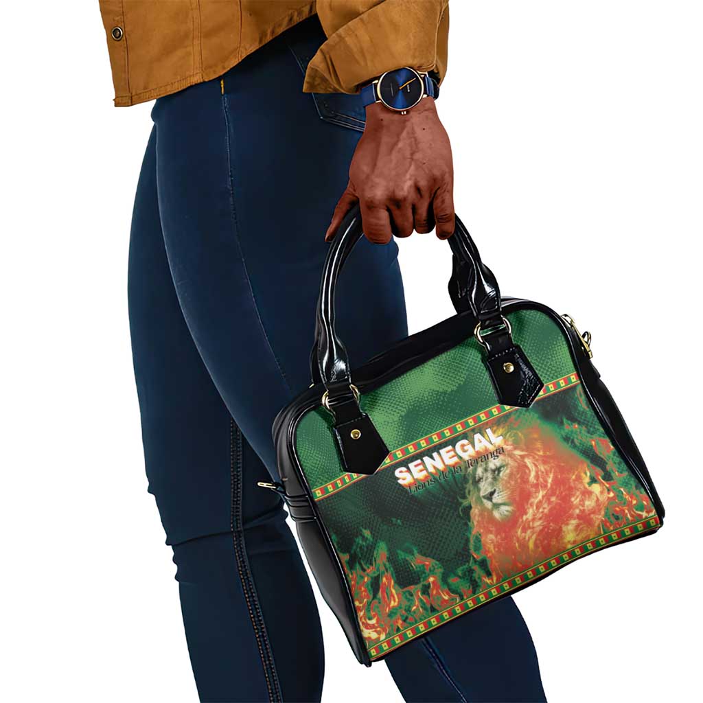 Senegal Football Shoulder Handbag Fiery Lion Halftone Mix Gradient Map Style