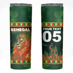 Custom Senegal Football Skinny Tumbler Fiery Lion Halftone Mix Gradient Map Style