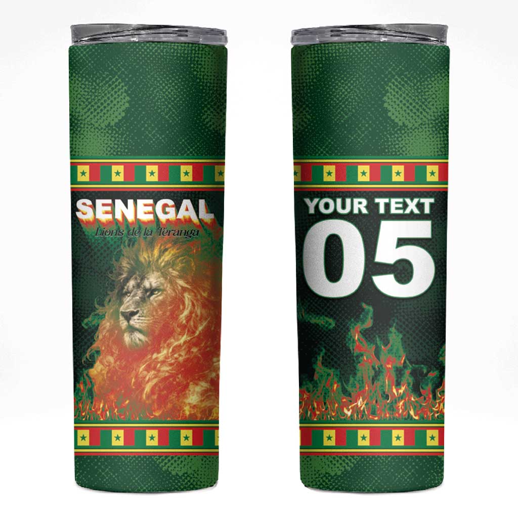 Custom Senegal Football Skinny Tumbler Fiery Lion Halftone Mix Gradient Map Style