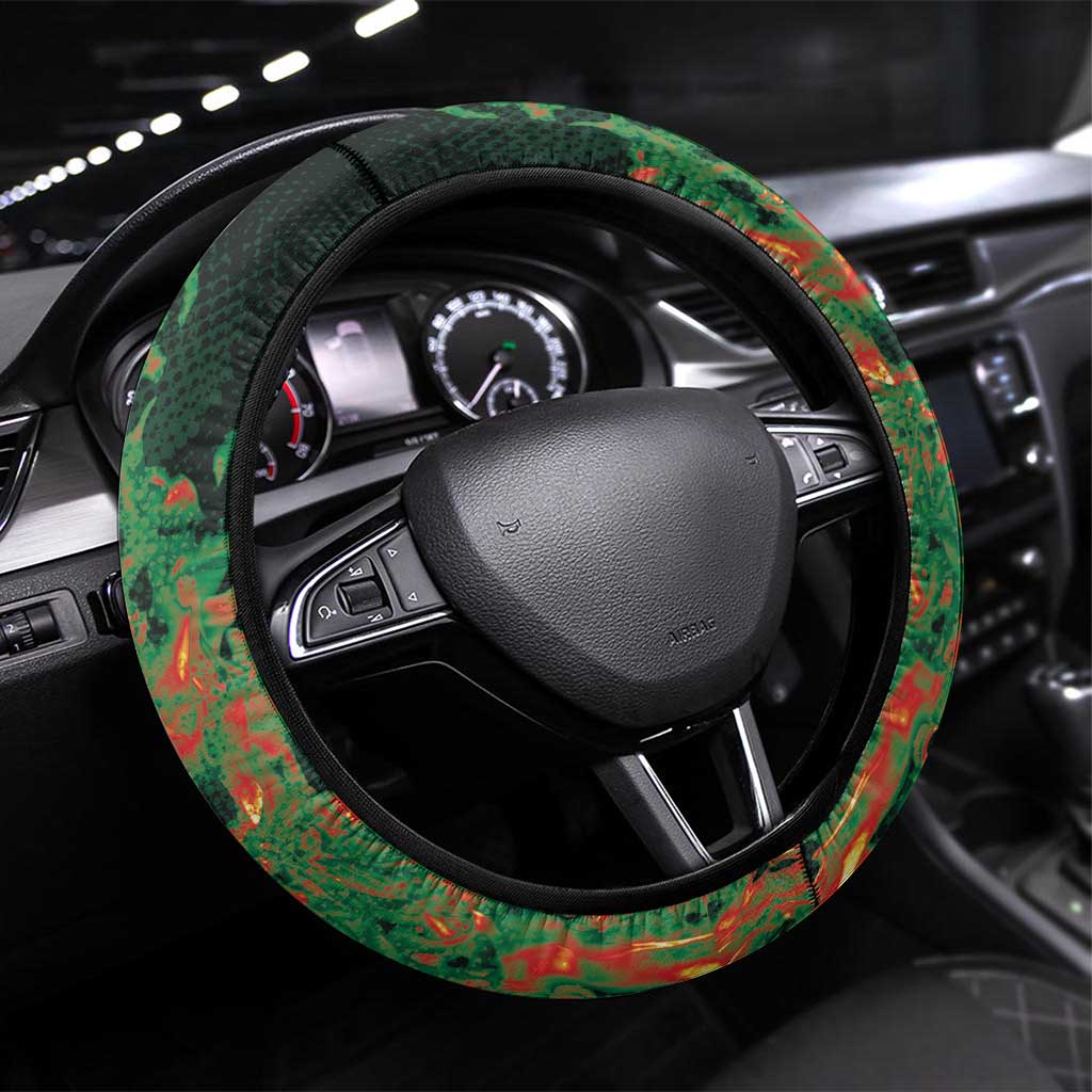 Senegal Football Steering Wheel Cover Fiery Lion Halftone Mix Gradient Map Style
