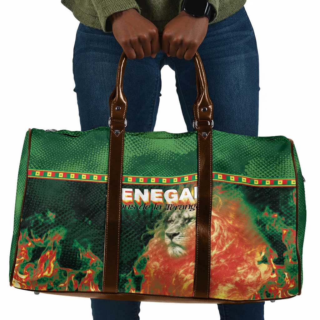 Senegal Football Travel Bag Fiery Lion Halftone Mix Gradient Map Style