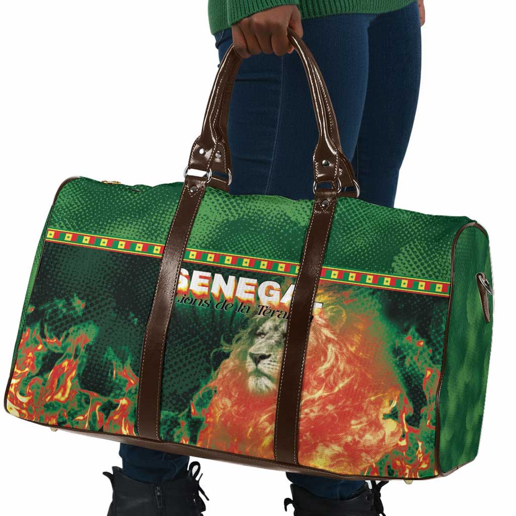 Senegal Football Travel Bag Fiery Lion Halftone Mix Gradient Map Style