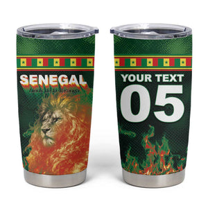 Custom Senegal Football Tumbler Cup Fiery Lion Halftone Mix Gradient Map Style