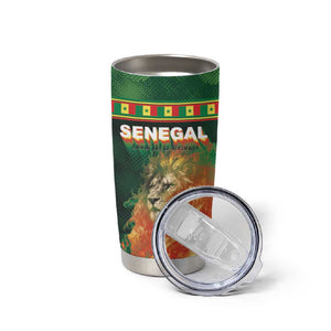 Custom Senegal Football Tumbler Cup Fiery Lion Halftone Mix Gradient Map Style
