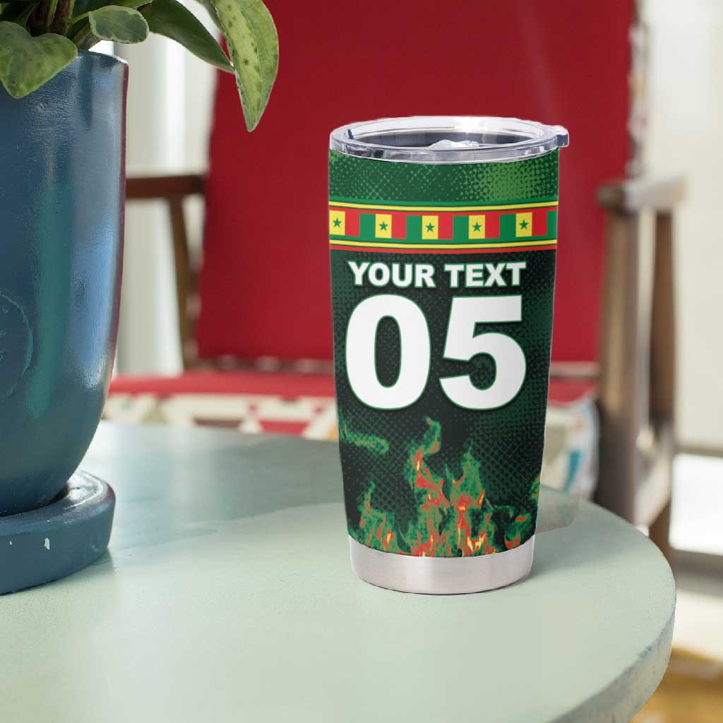 Custom Senegal Football Tumbler Cup Fiery Lion Halftone Mix Gradient Map Style